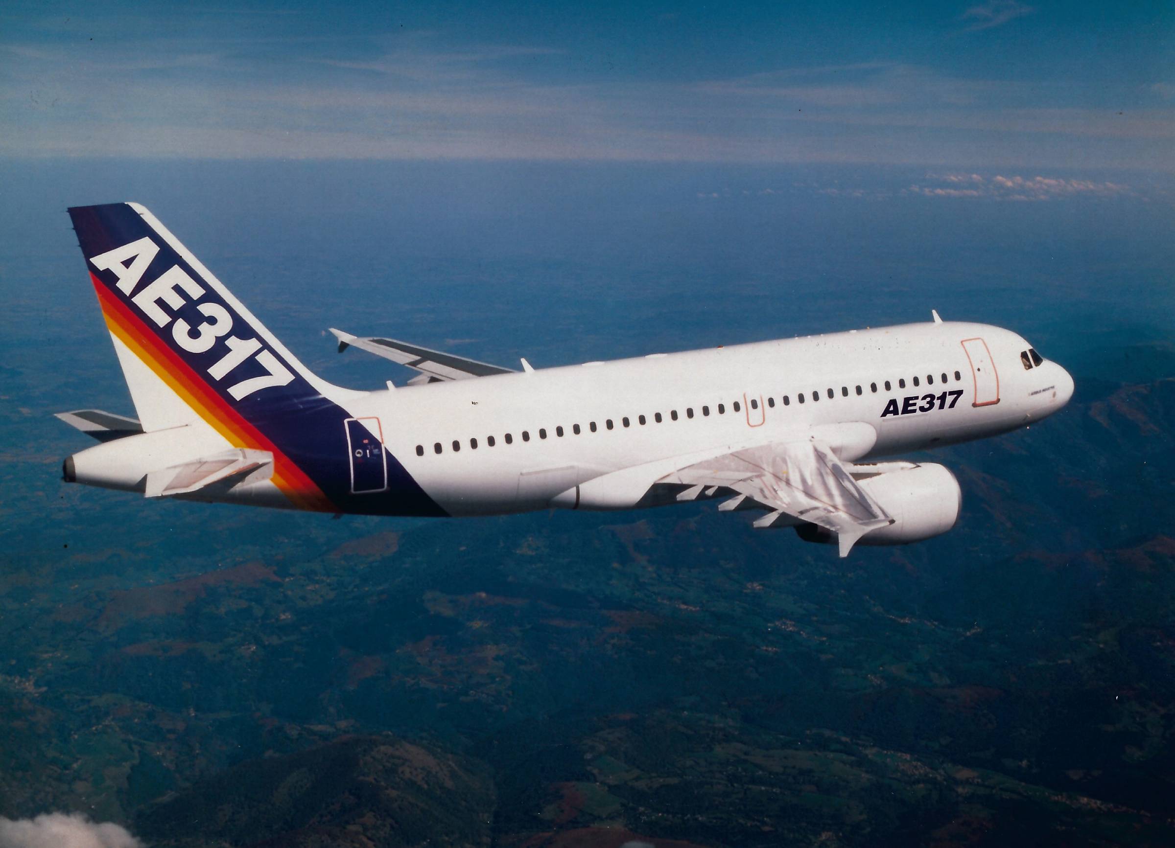 AE 317 belong to the 100 seater family. Photo - Airbus Industrie (computer aided image) LOW