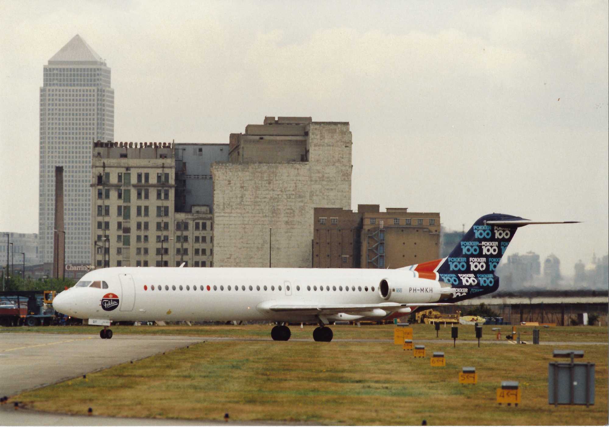 Fokker 100 prototype pictured during a vist to London City Airport. low