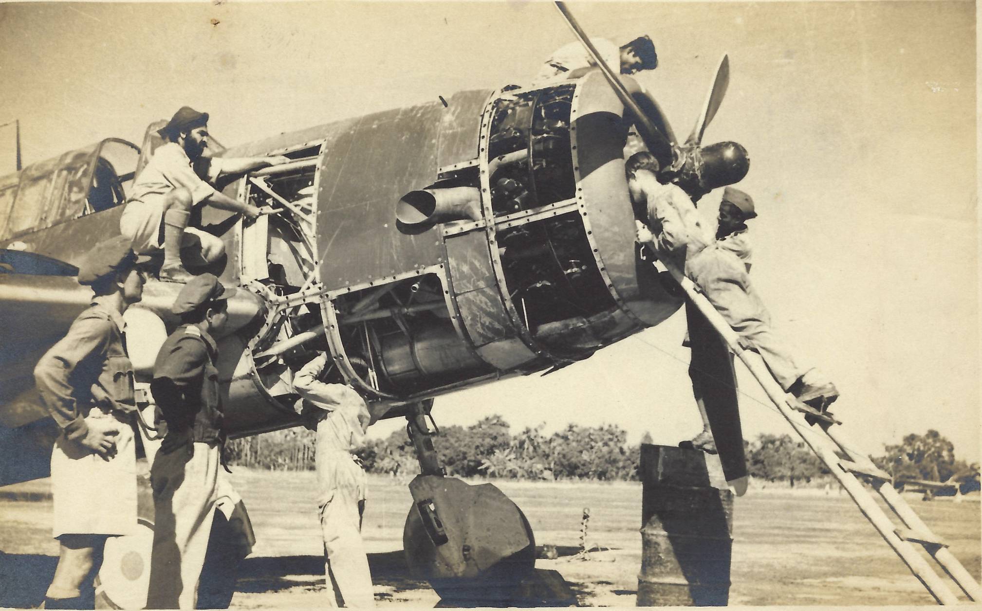 IAF ground crew overhauling a Vengeance aircraft low