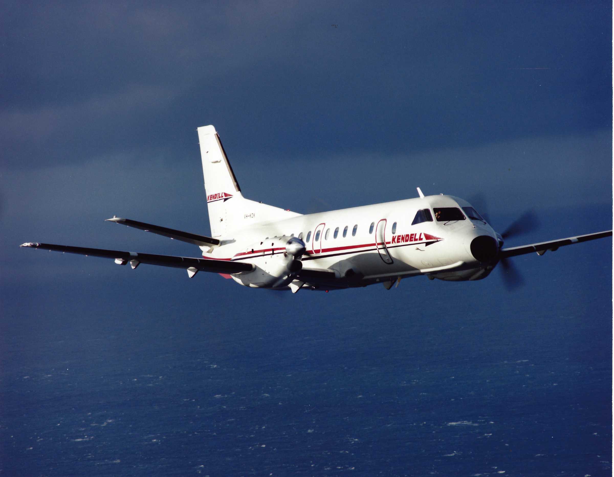 Kendell Airlines flying a Saab 340 LOW