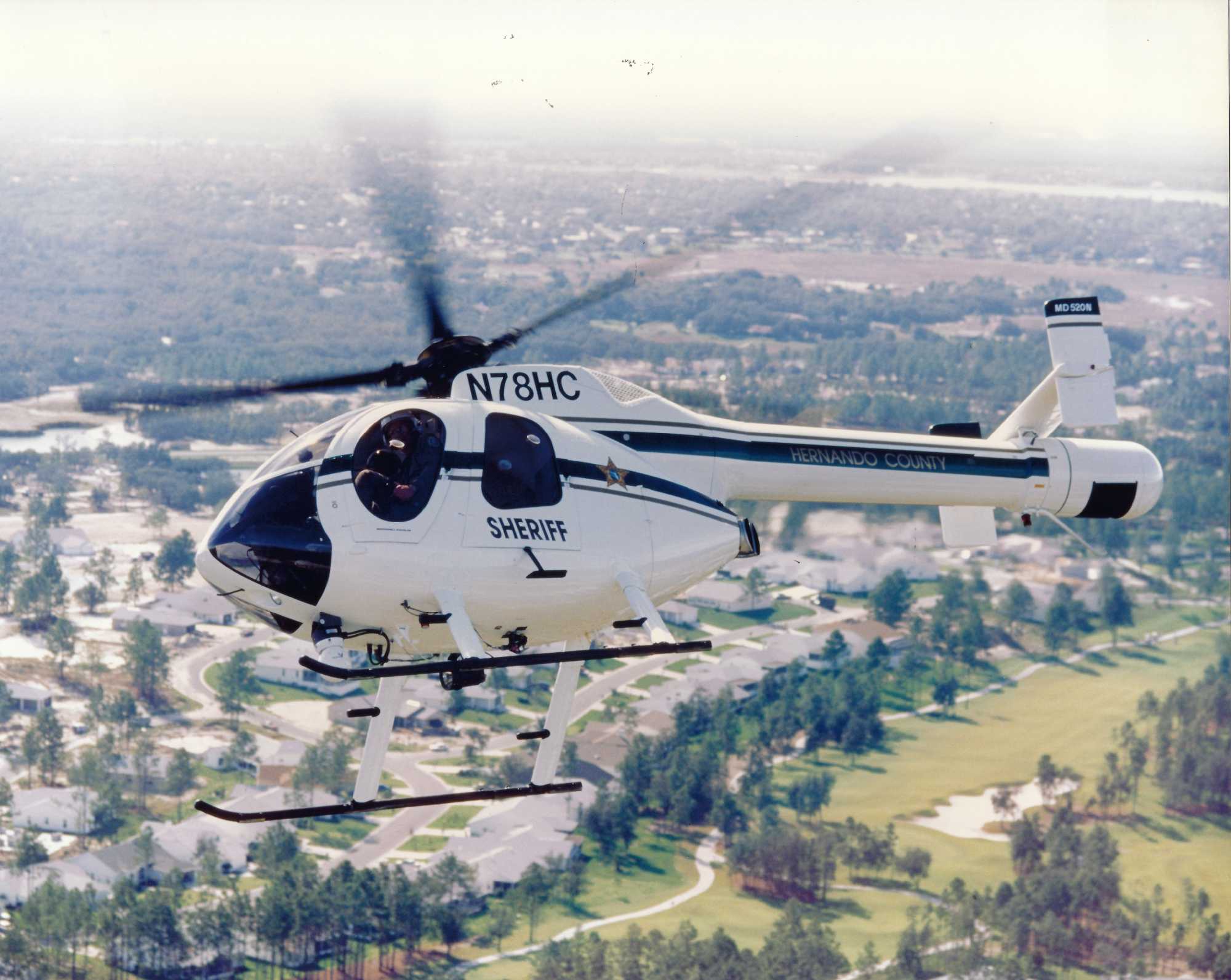 Mc Donnell Douglas MD 520N operated by the Hernando Country Sheriff department patrol in Florida. Mc Donnell Douglas Helicopter systems 1